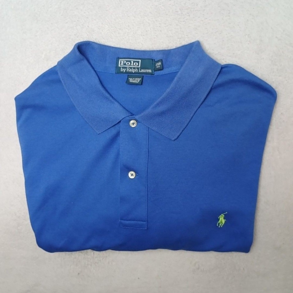 Polo Ralph Lauren Polo Shirt Mens Big 2XB Blue Collared Golf Work Pony Stretch